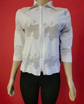NARA CAMICIE TOP DE ENCAJE BLANCO ROTO CÁRDIGAN SUÉTER MUJER TALLA 5 DOBLE VÍA Cremallera #C Foto 1 de 4