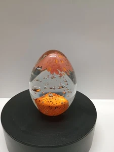 Fermacarte vetro artistico vintage arancione floreale controllato bolle non firmato - Foto 1 di 4