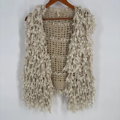 Pol Women Open Cardigan Vest Sweater Small Ivory Chunky Shaggy Boho Art to Wear - Image 1 of 4