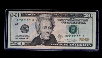 2009 $20 Dollar Federal Reserve Note New York Binary Fancy Serial # JB55151151D - Image 1 of 4