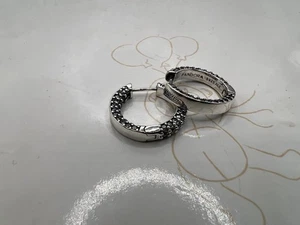Authentic Pandora Sterling Silver Sparkling Hoop Earrings 299406C01 - Picture 1 of 4