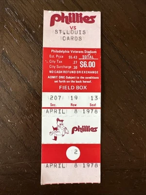 Philadelphia Phillies vs St Louis Cards MLB Ticket Stub April 8, 1978 - Image 1 of 2