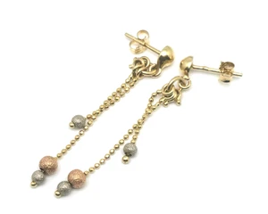 Elegant Women Solid Real 14K Yellow 3 Tone Gold Drop Dangling Push Earrings 3gr - Picture 1 of 3