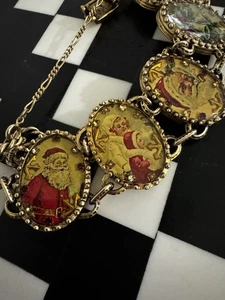 Vintage John Wind Maximal Art Christmas Panel Bracelet 14kt Gold Plated - Picture 1 of 11