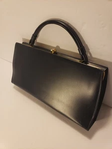 Vtg Theodor California Navy Patent Leather Rectangular Handbag, Clutch Bag Purse - Picture 1 of 10
