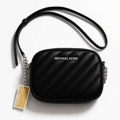 Bolso Bandolera Michael Kors Ovalado Acolchado Cámara Negro Plata Cadena Nuevo con Etiquetas $380 Foto 1 de 4