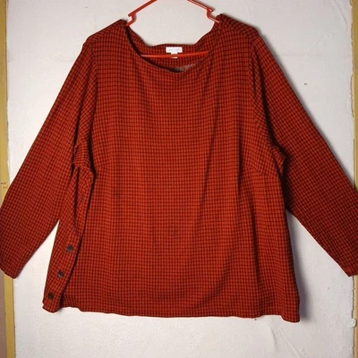 J.jill 3XL Black And Red Checkered Long Sleeve Tunic Top Button Hem Casual - Image 1 of 4