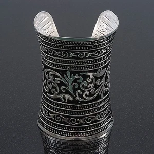 Wide Rhodium Plated Roman Etched Cuff - 95mm Height - Picture 1 of 4