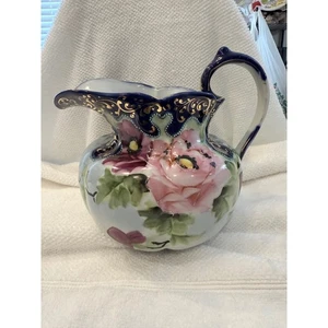 Jarra de porcelana NIPPON de principios de 1900, pintada a mano, diseño floral, ¡sin astillas! - Imagen 1 de 11