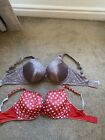 Rosie For Autograph Bra 34E Nude Satin M&S Red Spot Bra Underwired Supportive X2