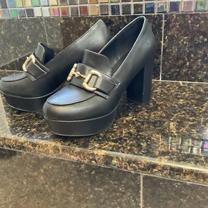 Schwarze Horsebit Schuhe Designer inspiriert Plateau Halbschuhe 7 - Bild 1 von 8
