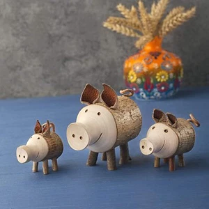 Estatuilla de cerdo de madera hecha a mano decoración rústica de cerdo coleccionable amante del cerdo regalos - Imagen 1 de 22