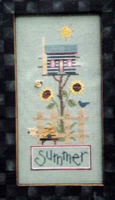 Cross Stitch Primitive Lizzie Kate Summer Bird Houses Button Up OOP - Image 1 of 2