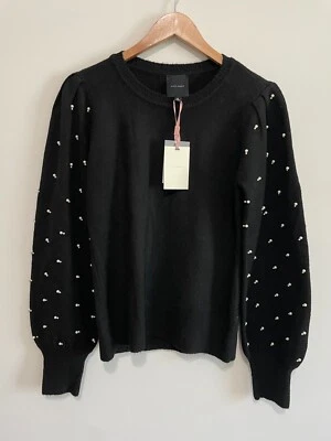 Alex Marie Women's Pearl Beaded Long Bishop Sleeve Crew Neck Sweater - Image 1 of 3