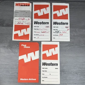 Vtg Western Air Lines Advertising Lot - 5 Paper Boarding Pass Ticket Holders - Picture 1 of 10