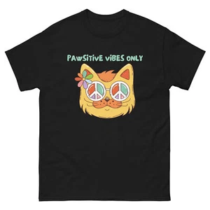 Pawsitive Vibes Only Unisex classic tee Cool Cat shirt - Picture 1 of 9