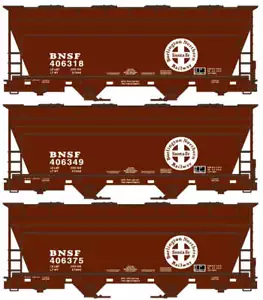 Accurail H.O. Scale 8139 BNSF (braun) 2-Bay ACF Covered Hopper 3-Car Set Road #' - Bild 1 von 1