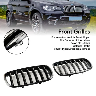 Front Bumper Kidney Grille Grill Fit BMW X5 E70 X6 E71 2007-2013 Gloss Black/ SP - Image 1 of 4
