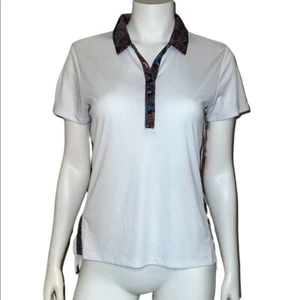 PGA TOUR Bright White Floral Short Sleeve Polo Shirt Women's Medium NWT - Picture 1 of 7