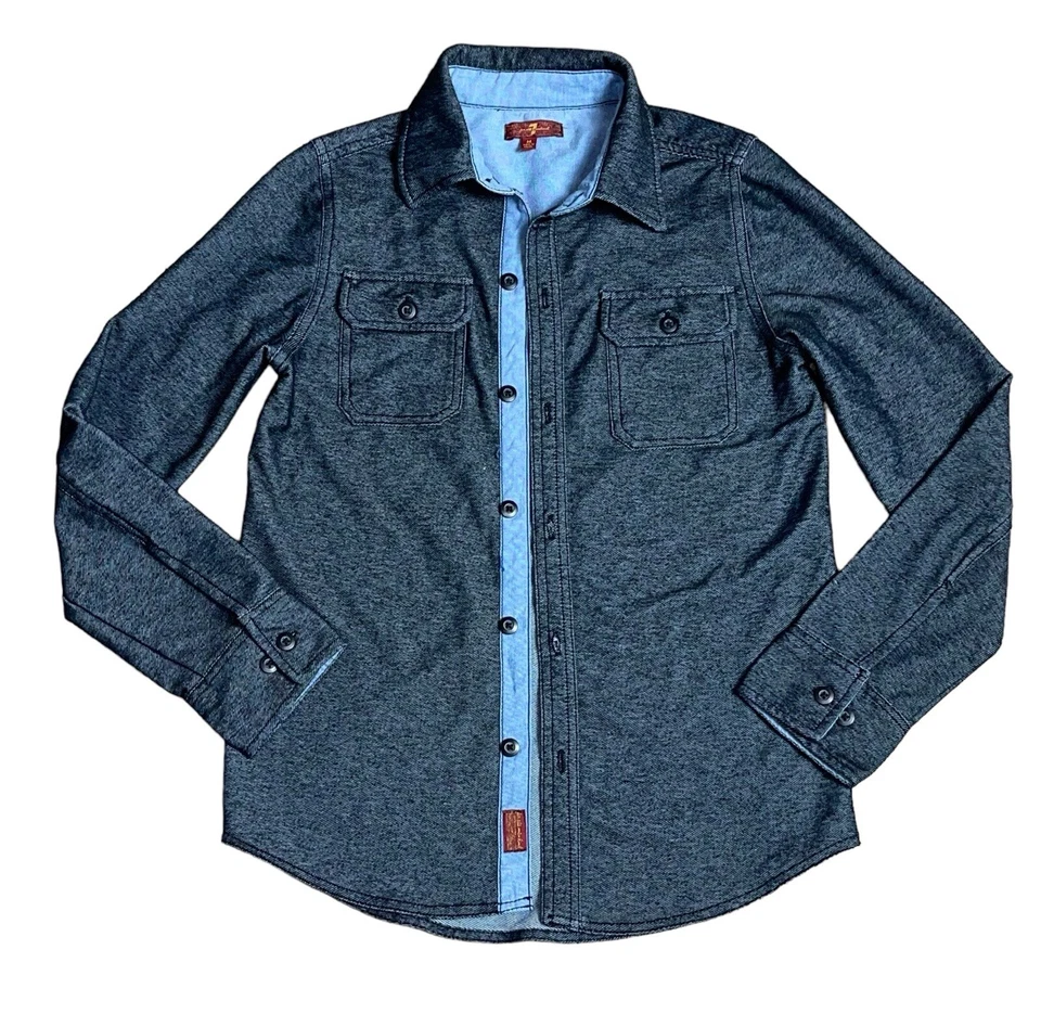 Camisa 7 For All Mankind Cambray Niño M Gris Abotonada Doble Bolsillos Delanteros Foto 1 de 4