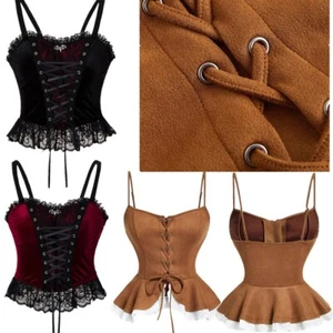Sexy Womens Medieval Corset Top Sleeveless Lace-up Peplum Vest Pirate Cosplay - Picture 1 of 28
