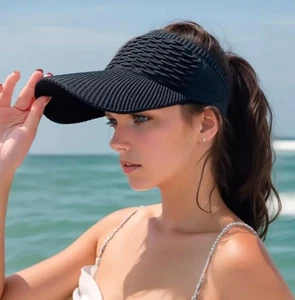 Black Sun Visor Hat with Breathable Ponytail Hole Golf Running Summer Sports New - Picture 1 of 2