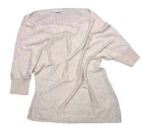 Reiss Asymmetric Off The Shoulder Top M Cream Heather Linen Wool Blend Draped - Picture 1 of 12
