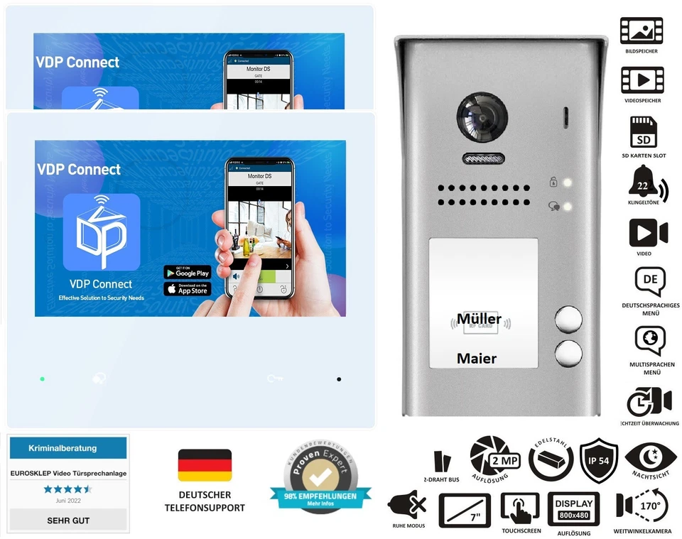 2 Familienhaus WiFi Video Sprechanlage Video Türsprechanlage RFID Sprechanlage - Bild 1 von 4
