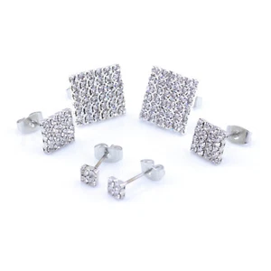 SQUARE CZ Crystal Gem Ear Stud Bling 4-12mm crystal (Pair of) - Picture 1 of 12