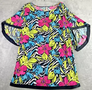 Swim by Cacique 18/20 Pink Green Tropical Cover Up Colorful Kimono Sleeve Boho - Picture 1 of 10