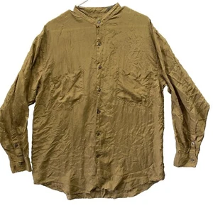 Robert Stock Silk Shirt Mens size Large Olive Army Green Long Sleeve Button Up L - Picture 1 of 7