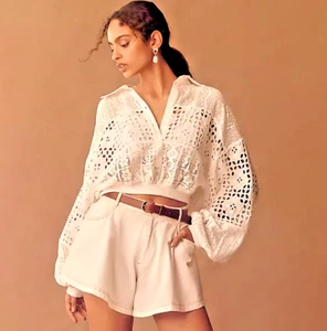 By Anthropologie x Pilcro Cutwork Bubble-Sleeve Shirt XS UK 8/10 - Picture 1 of 12