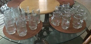 Style Sets of Vintage Clear, Thick & Heavy Ribbed Tumblers/Handled Mugs - Picture 1 of 5