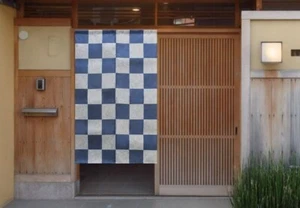 Tenda giapponese per porta sospesa Kyoto Noren lino Ai tinta indaco Ichimatsu check - Foto 1 di 5