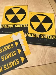 1960s Civil Defense Steel Fallout Shelter Sign Lot Of 2 Orig W/ Many Stickers - Picture 1 of 5