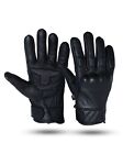 Black Full Finger Leather Stretch Knuckles Gloves Motorcycle Biker Riding