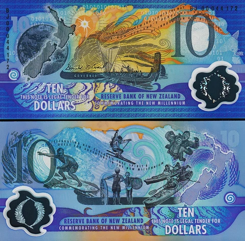 New Zealand 10 Dollars 2000, UNC, POLYMER, Commemorative, P-190 Cover