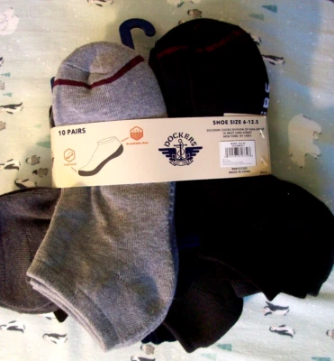 DOCKERS Hombre 10 Pares CALCETINES ACOLCHADOS TRANSPIRABLES CORTE BAJO Toda Temporada -Negro/Gris Foto 1 de 3