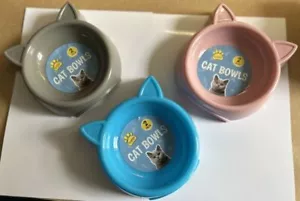 More details for 2 pack cat bowl plastic - cute cat face &amp; ears - pet food water feeder uk seller