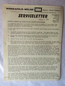 Folleto de carta de servicio Minneapolis Moline 1966 reparación de bomba de agua HD504 HD800 - Imagen 1 de 2