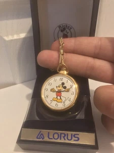 Vintage Lorus Y131-0010 Gold Plated Mickey Mouse Disney Pocket Watch NOS NEW - Picture 1 of 6