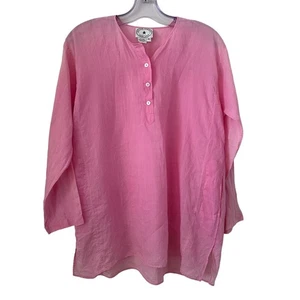 Arleen Bowman Chin Kinn rosa Langarm 100 % Leinen Top Größe Small - Bild 1 von 8