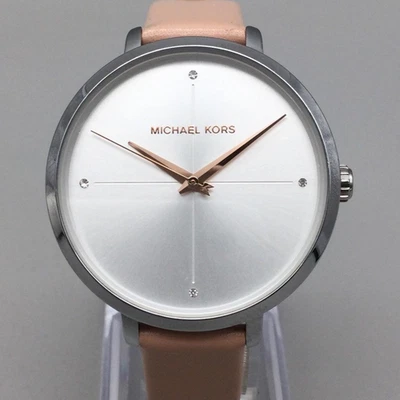 Michael Kors Watch Womens 38mm Silver Tone Pink Leather Band MK-2778 New Battery - Image 1 of 4