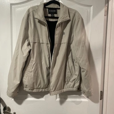 Chaqueta cortavientos Izod L beige forrada de lana cremallera frontal abrigo clásico Foto 1 de 4