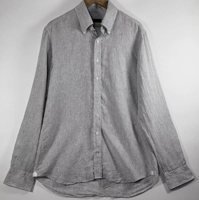 Thom Sweeney Shirt Mens 17 Large Stripe Linen Slim Fit Button Up Dress Shirt - Image 1 of 4