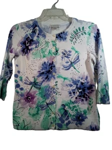 Christopher & Banks Cardigan Women M White Floral Embellished 3/4 Sleeve - Picture 1 of 23
