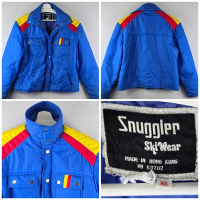 Vintage 80s Snuggler Ski Wear Jacket XL Blue Yellow Red Stripe Retro Colorful  - Image 1 of 4