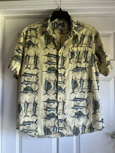 Camisa Columbia XCO Para Hombres M Pez Amarillo Manga Corta Abotonada Algodón Cuadrada - Imagen 1 de 19