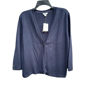 J Jill Sweater Women Size Large Navy Blue Cotton Blend Knit Beachy Boxy Costal L - Picture 1 of 9
