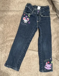 Gymboree bestickt 3T Kleinkind Mädchen Denim Jeans Katze Maus Knöpfe Reißverschluss - Bild 1 von 3